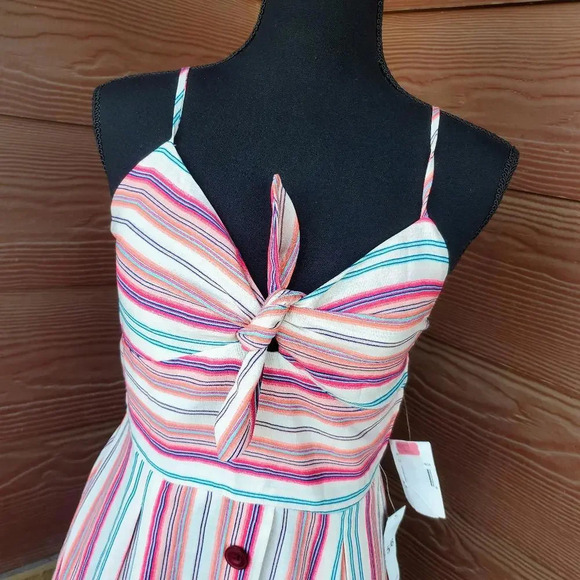 NWT TEEZE ME Pink Striped Spaghetti Strap Sweetheart Neckline Midi Dress Juniors - Picture 7 of 11